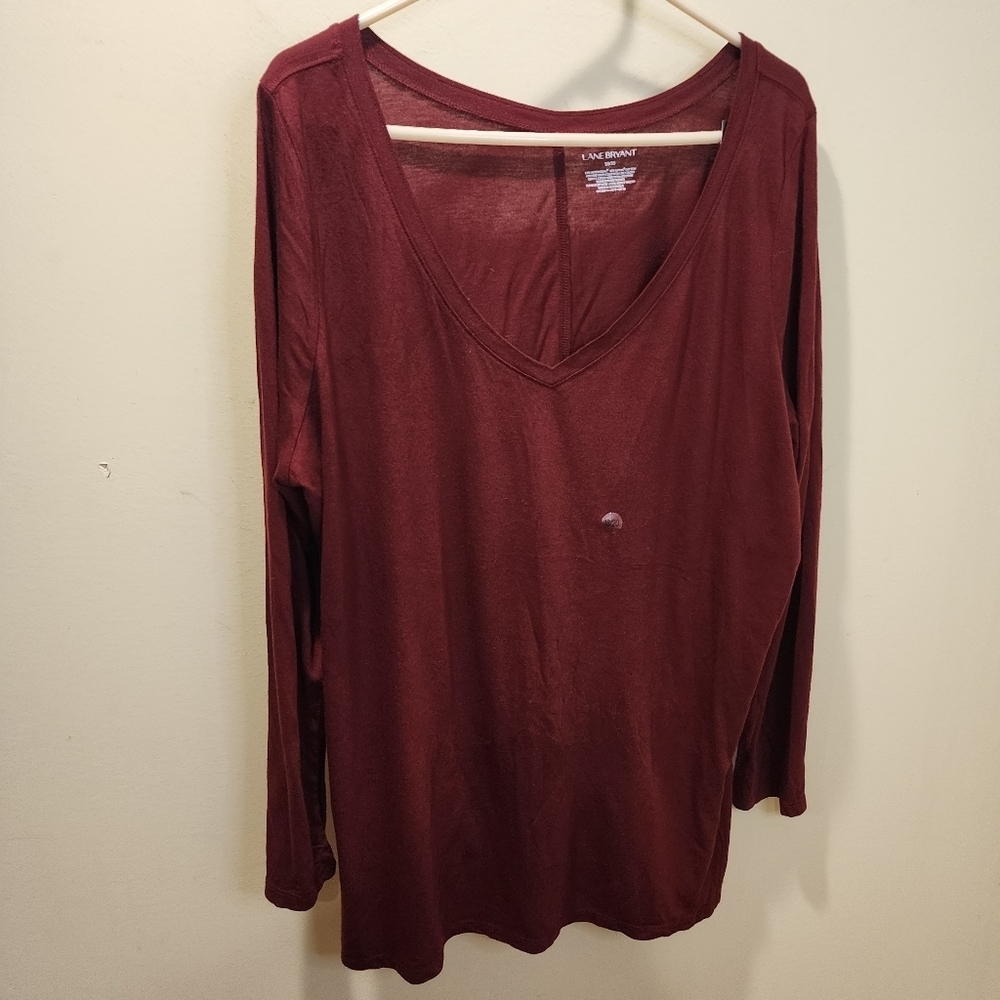 Lane and Bryant burgundy V neck plus size  long Sleeves shirt size 18/20